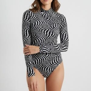 Lazofy bodysuit top womens zebra print Long sleeve‎  M